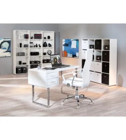 Scrivanie E Cassettiere|Scrivania mdf laccato bianco lucido con cassetti, 120x55x76 cm