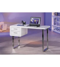 Scrivanie E Cassettiere|Scrivania mdf laccato bianco lucido con cassetti, 120x55x76 cm