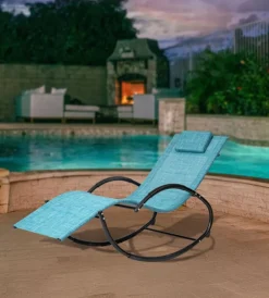 EuroGarden Mobili Da Giardino E Accessori|Sdraio a dondolo da esterno "relaxing" azzurro melange 64x160x81 cm