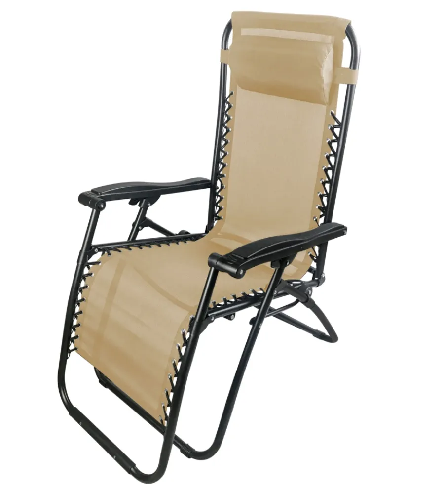 Mobili Da Giardino E Accessori- Sdraio da giardino multiposizione con cuscino essenza "siesta" in acciaio e textilene beige 90x65x110 cm