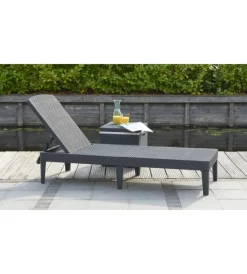 Keter Mobili Da Giardino E Accessori|Sdraio lettino prendisole "jaipur sunlounger" colore grafite con cuscino, 187x58x29 cm -