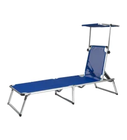 Hot Sdraio pieghevole reclinabile con tettuccio in textilene blu 189,5x60,5x79,5/30,5 cm Mobili Da Giardino E Accessori