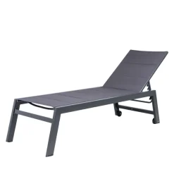Mobili Da Giardino E Accessori-EuroGarden Sdraio reclinabile con ruote "atene" in textilene antracite 199x65x42 cm
