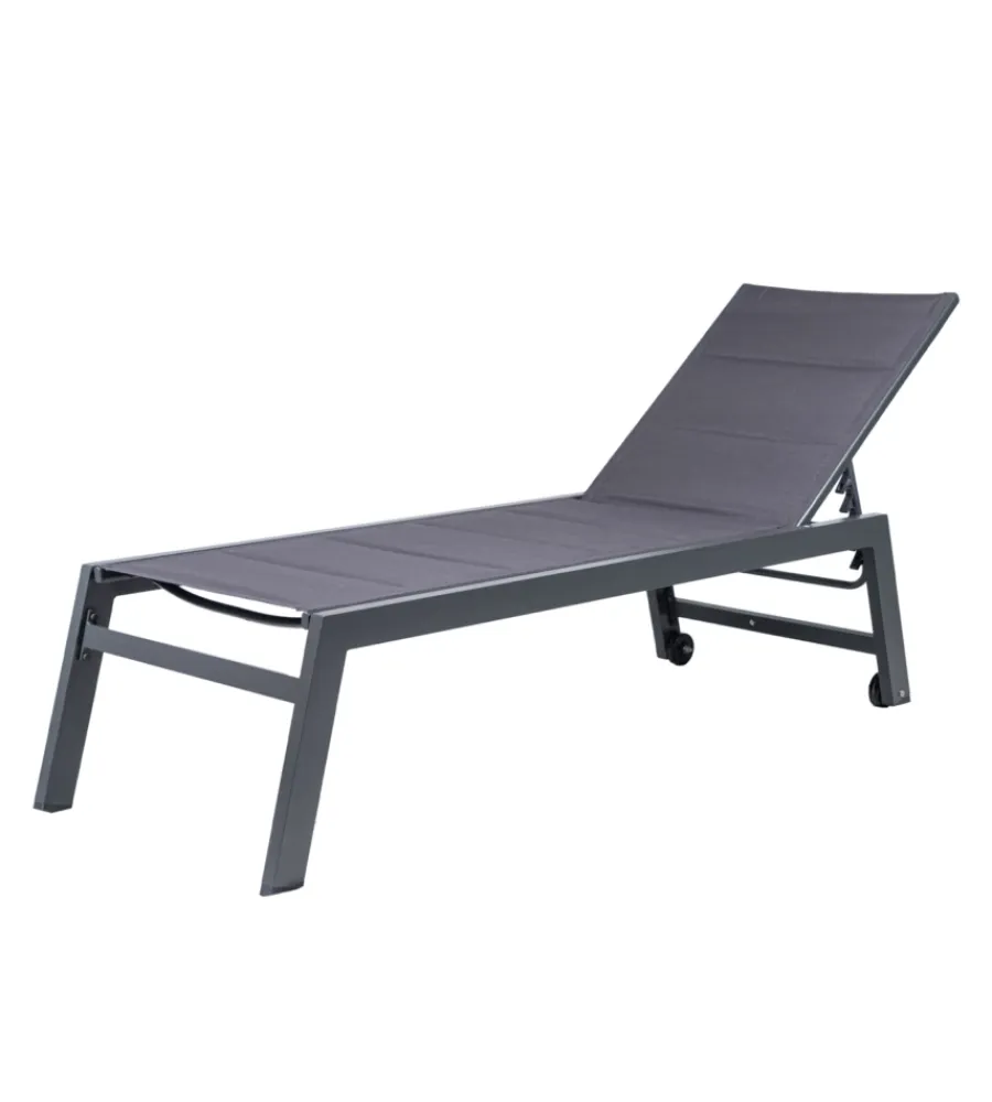 Mobili Da Giardino E Accessori-EuroGarden Sdraio reclinabile con ruote "atene" in textilene antracite 199x65x42 cm