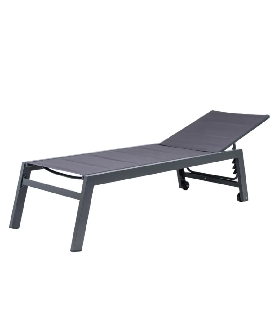 Mobili Da Giardino E Accessori-EuroGarden Sdraio reclinabile con ruote "atene" in textilene antracite 199x65x42 cm