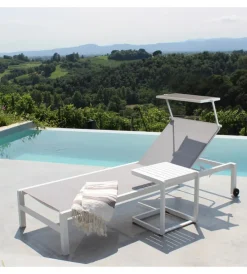 Outlet Sdraio reclinabile elica garden "madison" con tettuccio in alluminio bianco 195x78x32 cm Mobili Da Giardino E Accessori