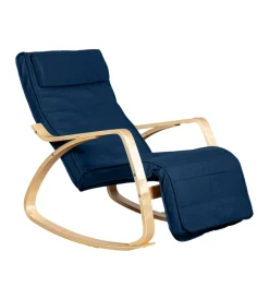 Clearance Sedia a dondolo "diana" in legno con cuscini blu, 67x127x90 cm Poltrone E Pouf