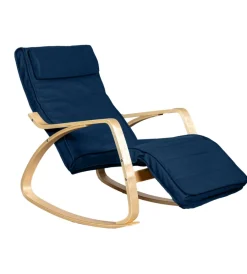 Clearance Sedia a dondolo "diana" in legno con cuscini blu, 67x127x90 cm Poltrone E Pouf