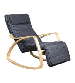 BellaHome Poltrone E Pouf|Sedia a dondolo "diana" in legno con cuscini grigi, 67x127x90 cm