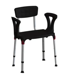 Accessori Bagno|Sedia da bagno regolabile con braccioli e schienale colore nero, 50x30x39/54 cm