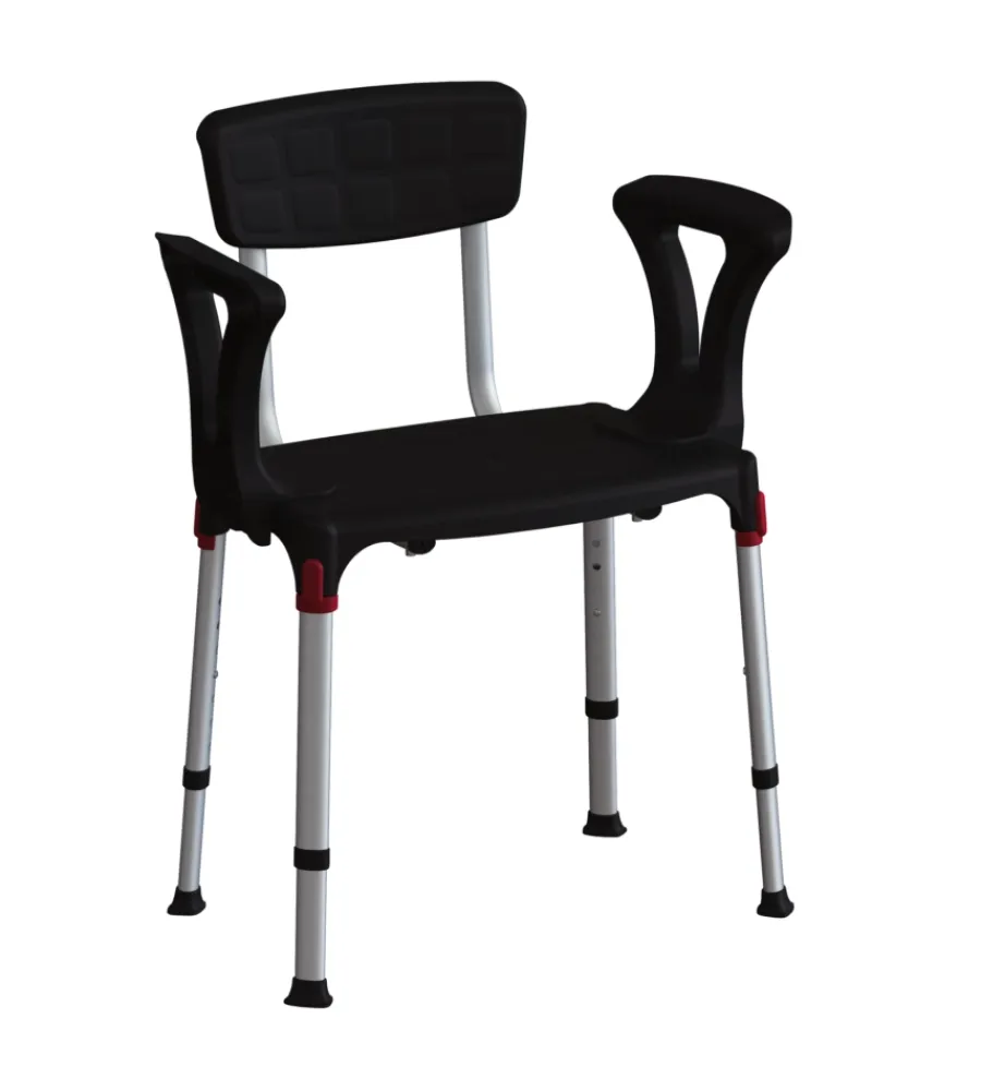 Accessori Bagno|Sedia da bagno regolabile con braccioli e schienale colore nero, 50x30x39/54 cm