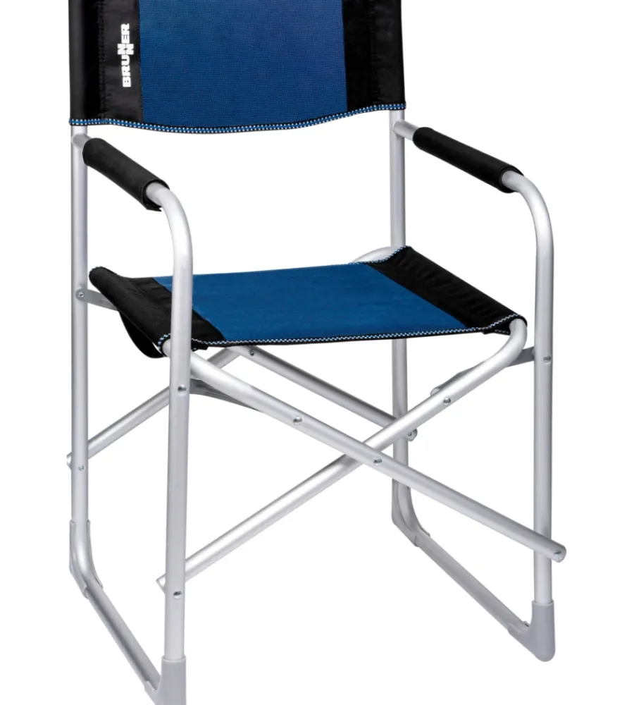 Brunner Campeggio|Sedia da campeggio "captain" in alluminio e poliestere nero e blu 48x46x45,5/81 cm