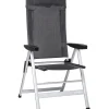 New Sedia da campeggio reclinabile "skye" in alluminio e syntex plus grigio scuro 46,5x42x124 cm Campeggio