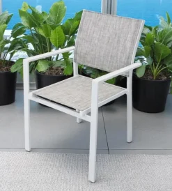 Hot Sedia da esterno elica garden "jamaica" in alluminio e textilene bianco e grigio chiaro 55x58x85 cm Mobili Da Giardino E Accessori