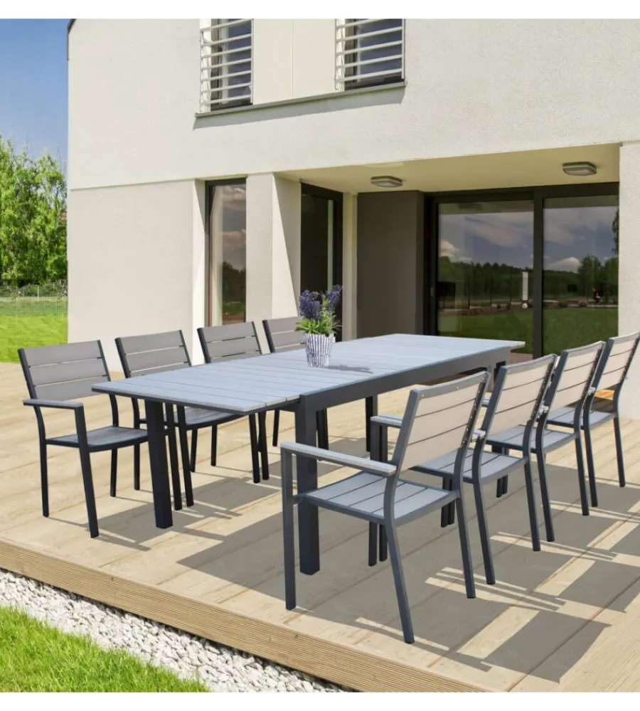 Mobili Da Giardino E Accessori- Sedia da esterno impilabile elica garden "cervia" in alluminio e polywood antracite e grigio 58x46,5x87 cm