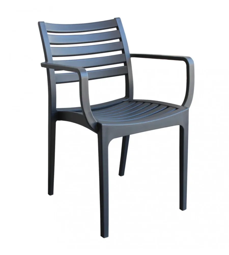 Mobili Da Giardino E Accessori- Sedia da esterno impilabile elica garden "eveline" in polipropilene antracite 58,5x55,2x84 cm