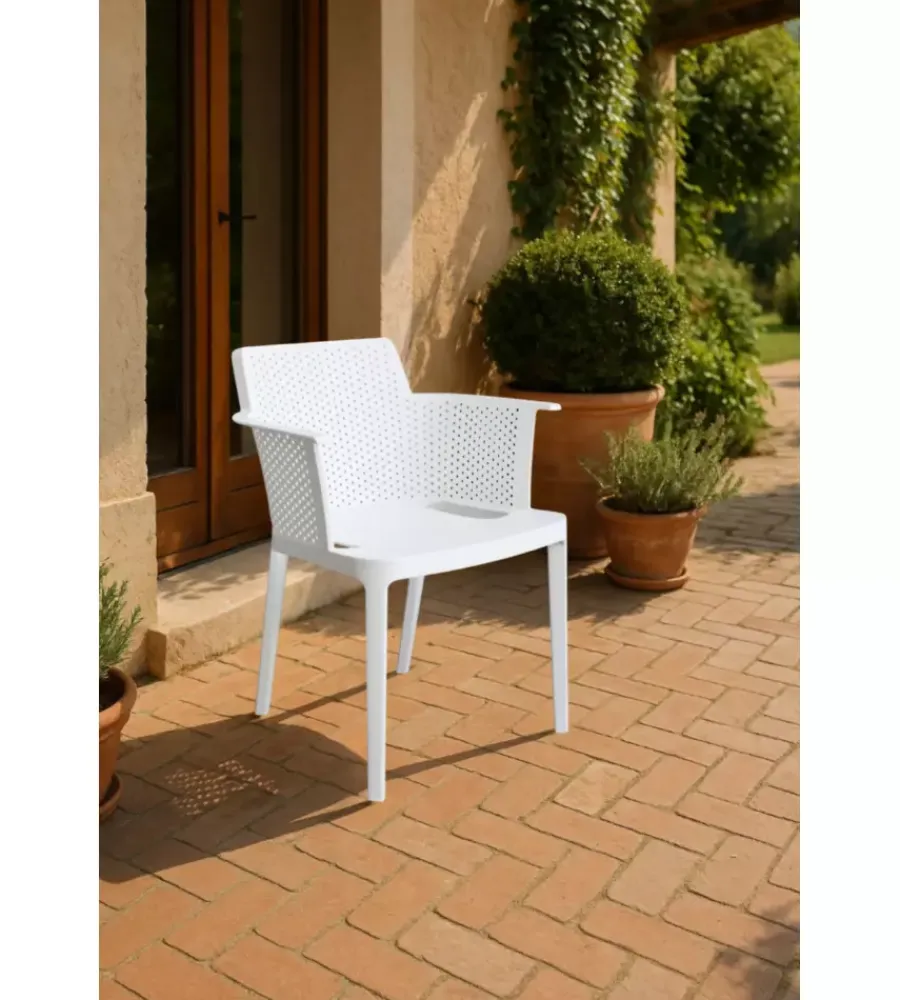 Mobili Da Giardino E Accessori- Sedia da esterno impilabile elica garden "cathy" in polipropilene bianco 60x58x76,5 cm