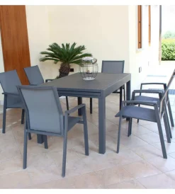 Hot Sedia da esterno impilabile elica garden "maili" in alluminio antracite 57x61x89 cm Mobili Da Giardino E Accessori
