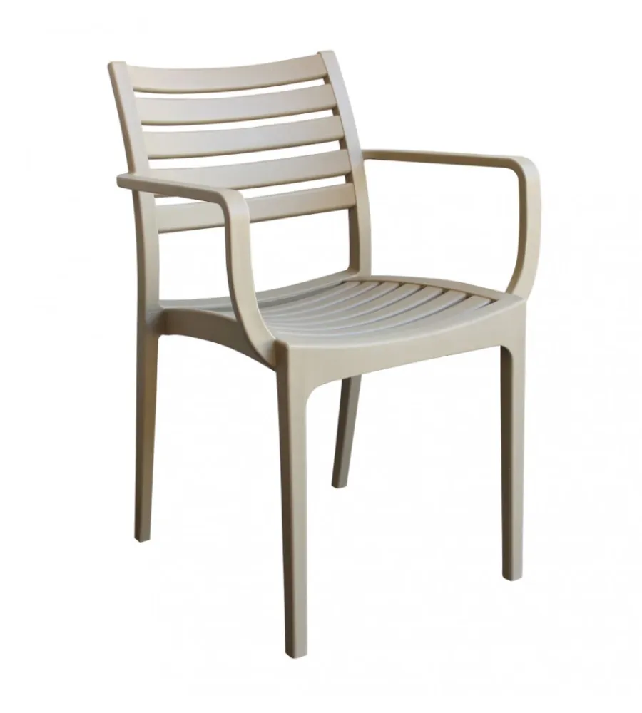 Mobili Da Giardino E Accessori- Sedia da esterno impilabile elica garden "eveline" in polipropilene tortora 58,5x55,2x84 cm