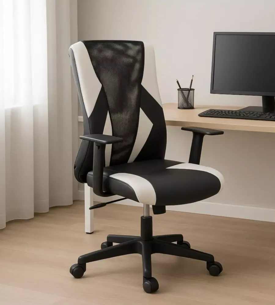 Sedie Ufficio- Sedia da gaming bianca e nera, 54x62x95 cm
