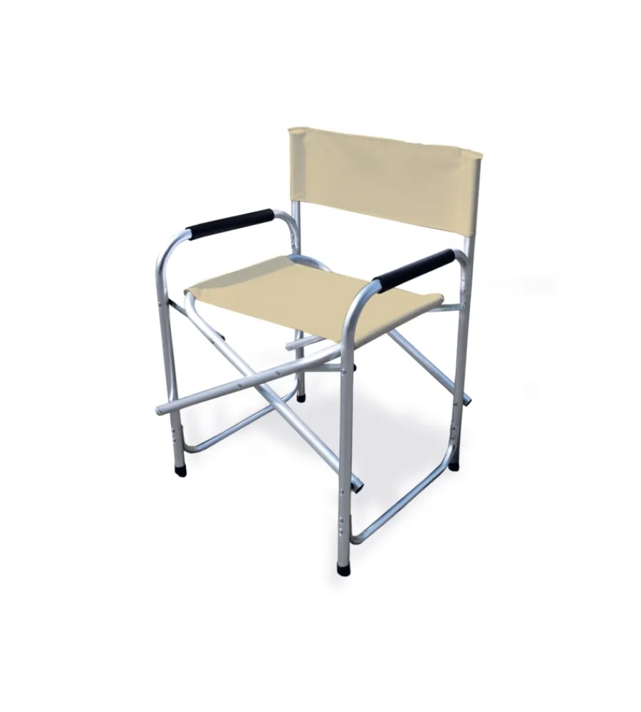 Campeggio- Sedia da giardino essenza "regista" in alluminio e pvc beige 47x57x79 cm