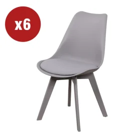 Sedie E Sgabelli|Sedia da pranzo "kelly" grigio con gambe in legno in tinta 6 pezzi