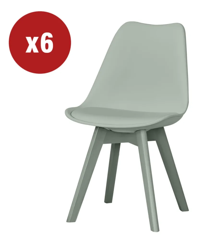 Hot Sedia da pranzo "kelly" verde salvia con gambe in legno in tinta 6 pezzi Sedie E Sgabelli