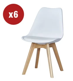 Sedie E Sgabelli|Sedia da pranzo "leila" bianco con gambe in legno 6 pezzi