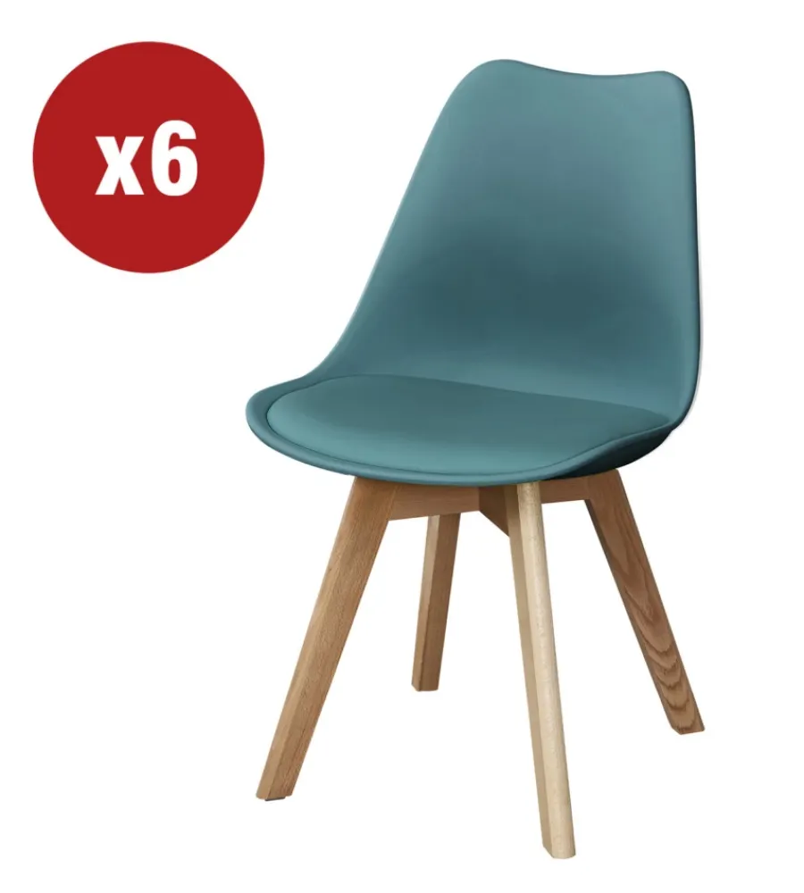 Sale Sedia da pranzo "leila" blu ottanio con gambe in legno 6 pezzi Sedie E Sgabelli