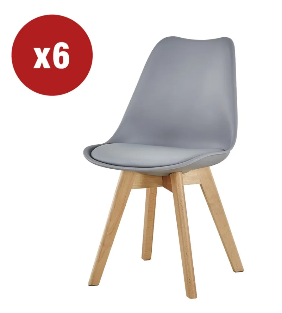 Sedie E Sgabelli|Sedia da pranzo "leila" grigio con gambe in legno 6 pezzi