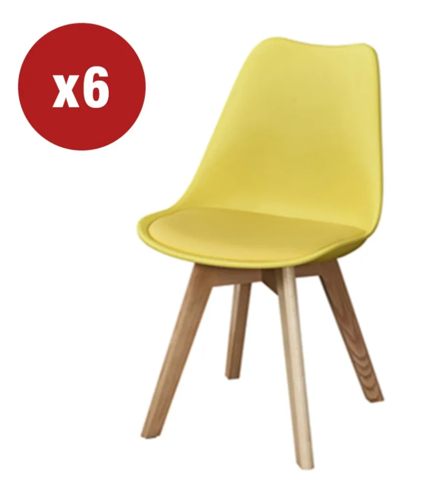 Discount Sedia da pranzo "leila" senape con gambe in legno 6 pezzi Sedie E Sgabelli