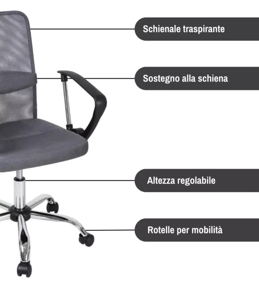 Sale Sedia da ufficio traspirante "stanford" con braccioli in tessuto grigio 56x53,5x91,5-101,5 cm Sedie Ufficio