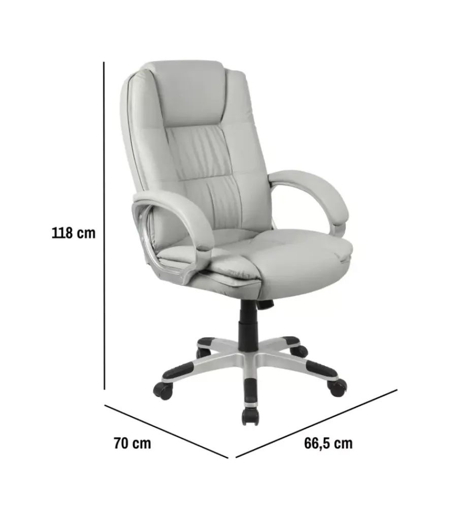 BellaHome Sedie Ufficio|Sedia ufficio "columbia" con braccioli in ecopelle grigio 66,5x70x109-118 cm