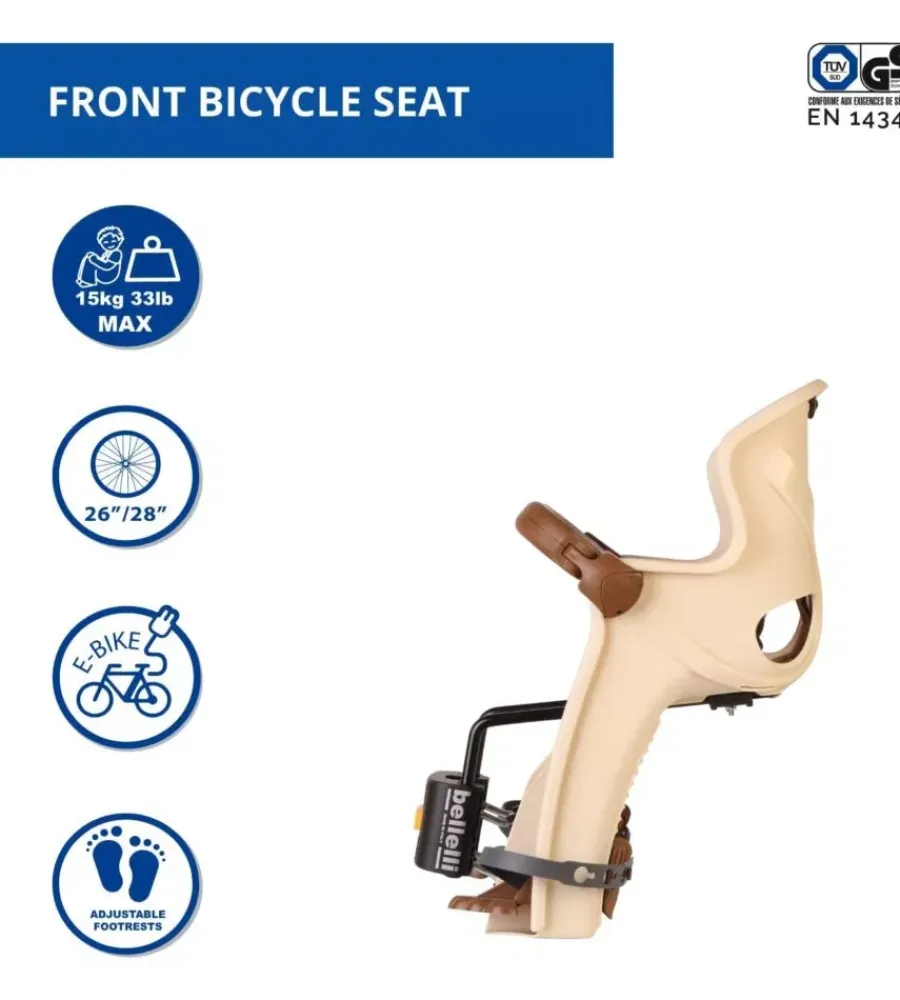 Bici|Seggiolino anteriore per bicicletta bellelli "freccia vintage", portata massima 15 kg