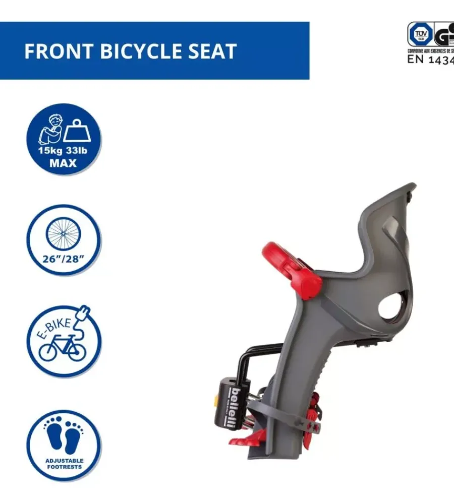 Outlet Seggiolino anteriore per bicletta bellelli "freccia" dark grey, portata massima 15 kg Bici