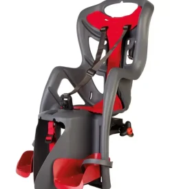 Bici- Seggiolino posteriore grigio scuro e rosso per bicicletta per bambini, max. 22 kg, da 3 a 8 anni - si fissa al portapacchi