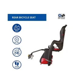 Bici- Seggiolino posteriore nero e rosso per bicicletta per bambini, max. 22 kg, da 3 a 8 anni - si fissa al telaio