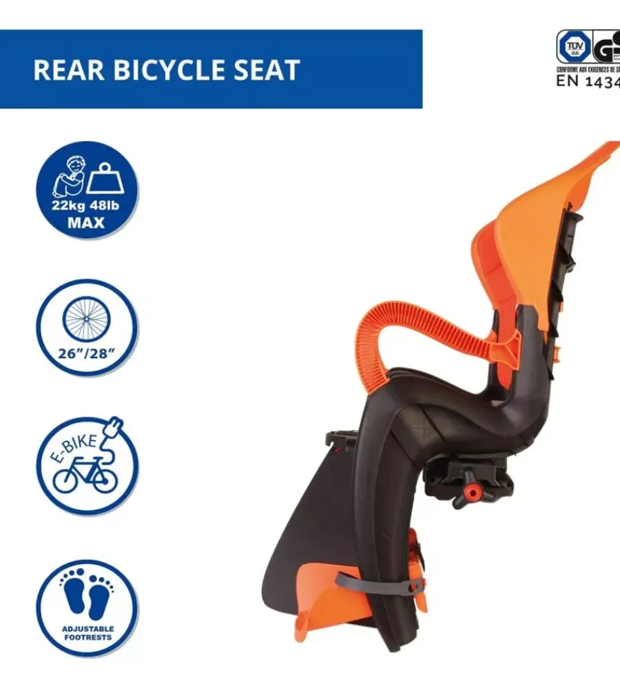 Bici|Seggiolino posteriore per bicletta bellelli "tiger clamp" grey/orange, portata massima 22 kg