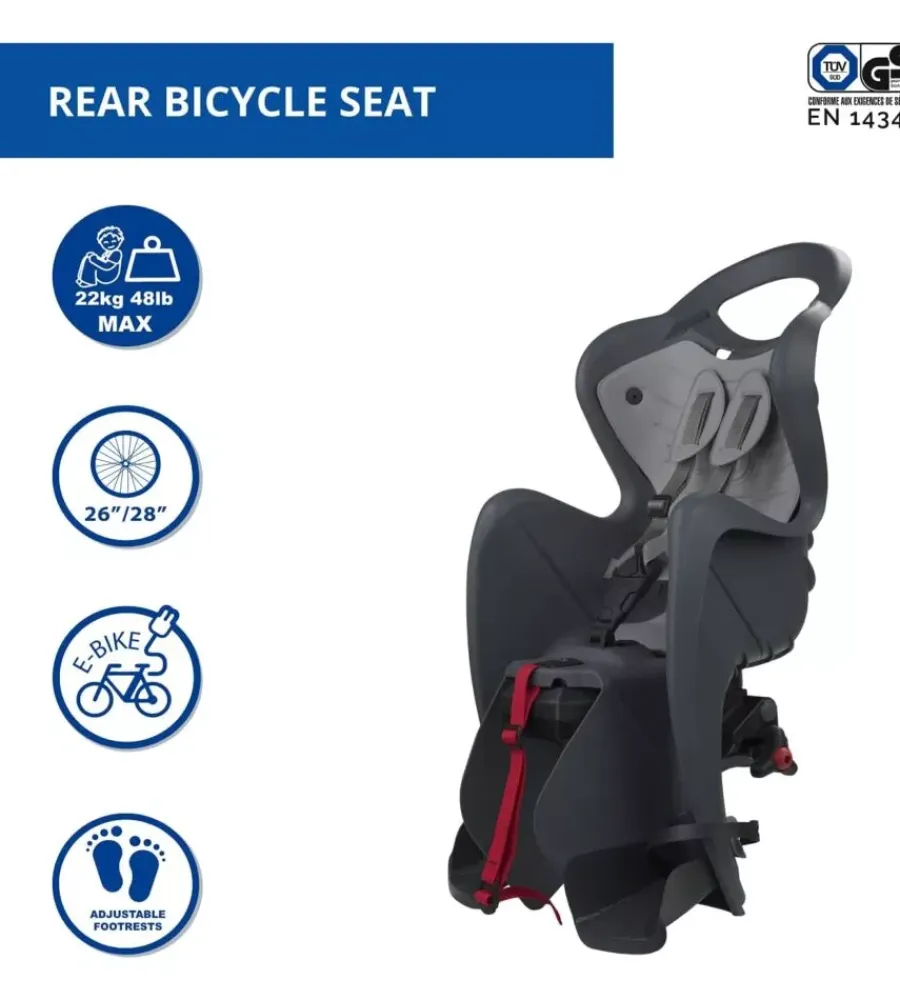 Outlet Seggiolino posteriore per bicicletta bellelli "mr fox" dark grey, portata massima 22 kg Bici