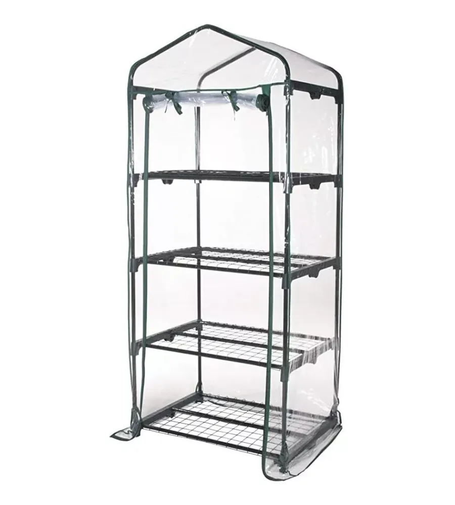 Outlet Serra da esterno verdelook con 4 ripiani in acciaio e telo in pvc 69x49x157 cm Coltivazione E Cura