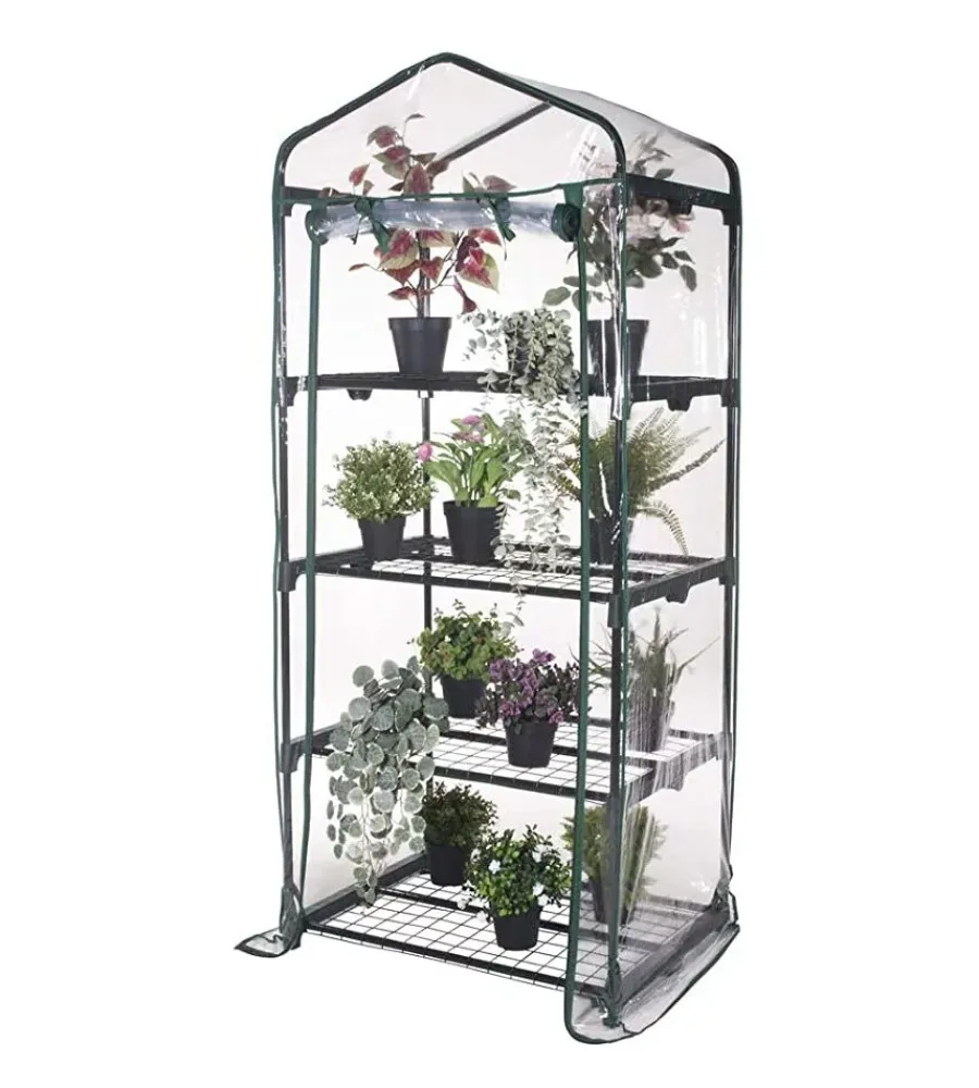 Outlet Serra da esterno verdelook con 4 ripiani in acciaio e telo in pvc 69x49x157 cm Coltivazione E Cura