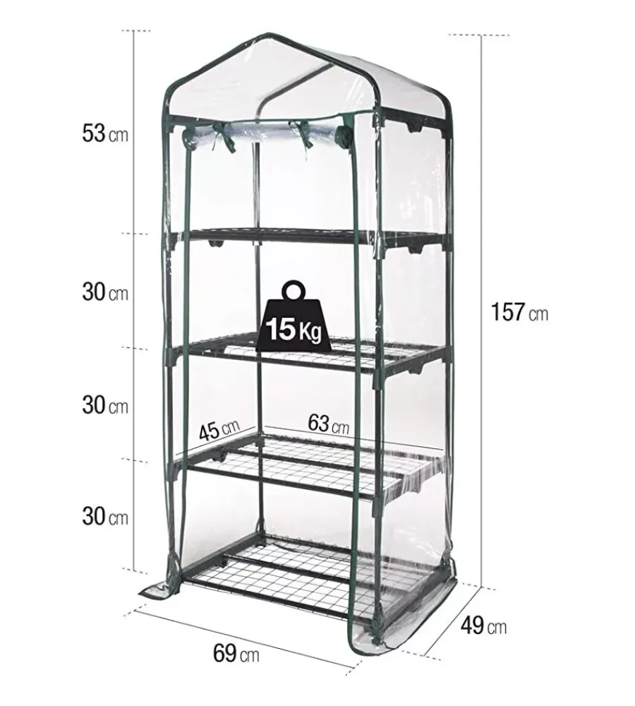 Outlet Serra da esterno verdelook con 4 ripiani in acciaio e telo in pvc 69x49x157 cm Coltivazione E Cura