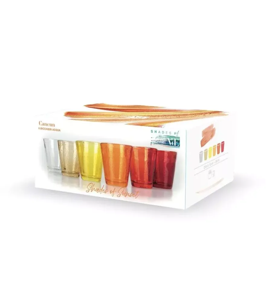 Stoviglie- Servizio bicchieri "cancun" in vetro sfumature di rosso, 6 pezzi