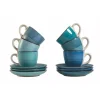 Stoviglie- Servizio tazzine da caffè "baita acuqa " in gress sfumature di blu 90ml, 6 pezzi