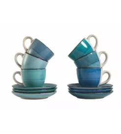 Stoviglie- Servizio tazzine da caffè "baita acuqa " in gress sfumature di blu 90ml, 6 pezzi