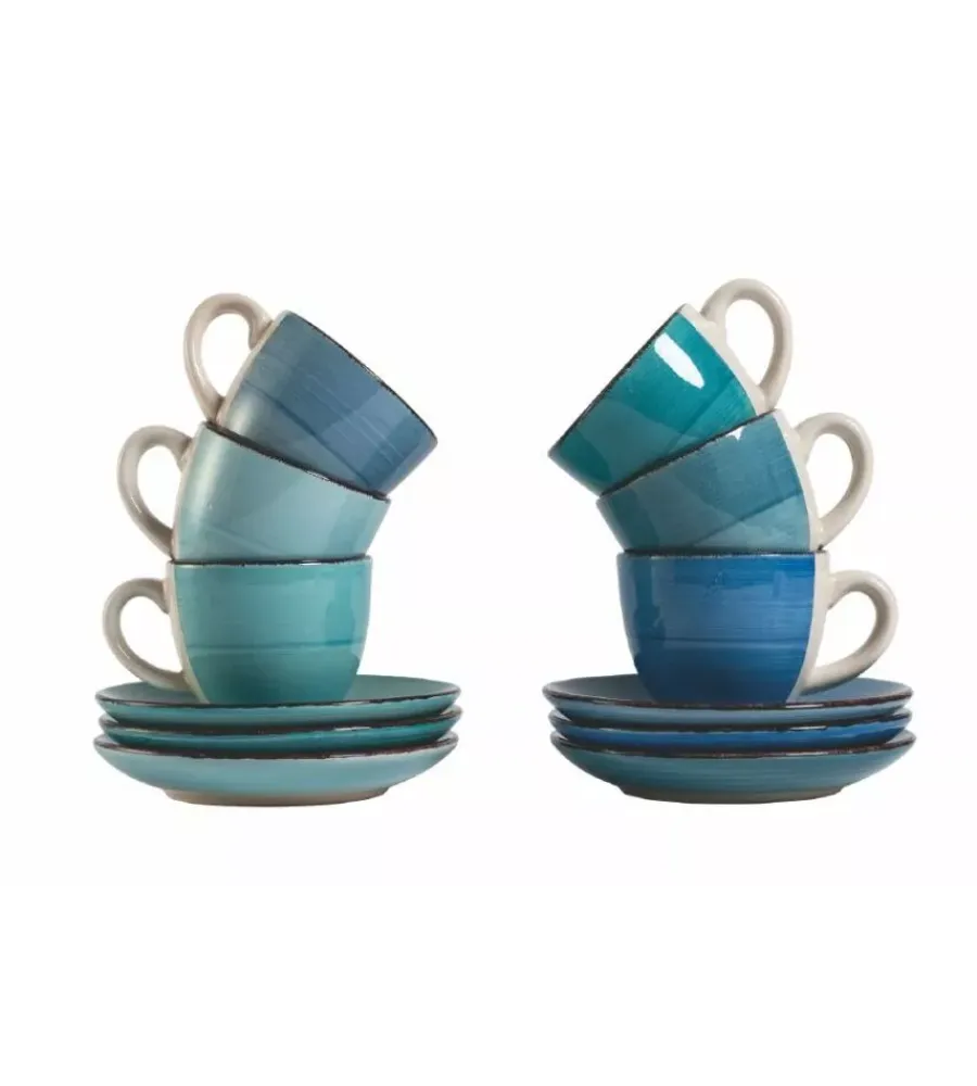 Stoviglie- Servizio tazzine da caffè "baita acuqa " in gress sfumature di blu 90ml, 6 pezzi