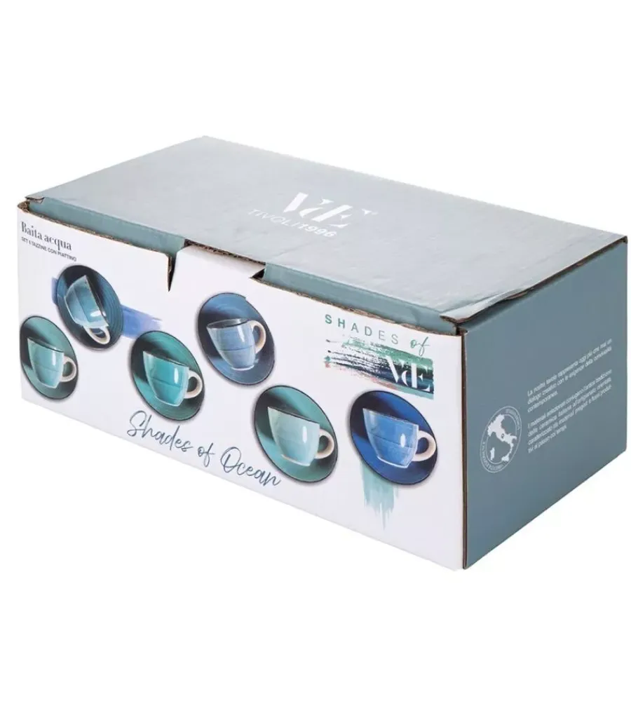 Stoviglie- Servizio tazzine da caffè "baita acuqa " in gress sfumature di blu 90ml, 6 pezzi