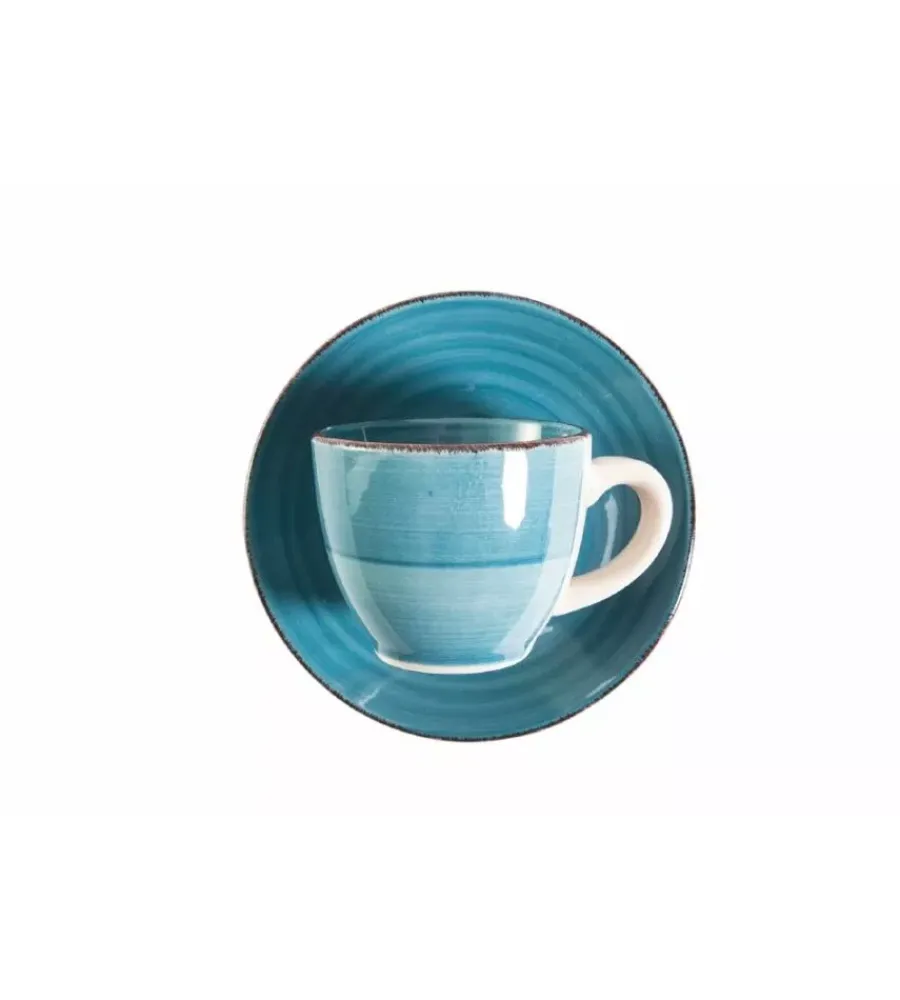 Stoviglie- Servizio tazzine da caffè "baita acuqa " in gress sfumature di blu 90ml, 6 pezzi