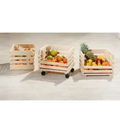 Discount Set 3 cassette con ruote - pino massello finitura naturale Complementi In Legno