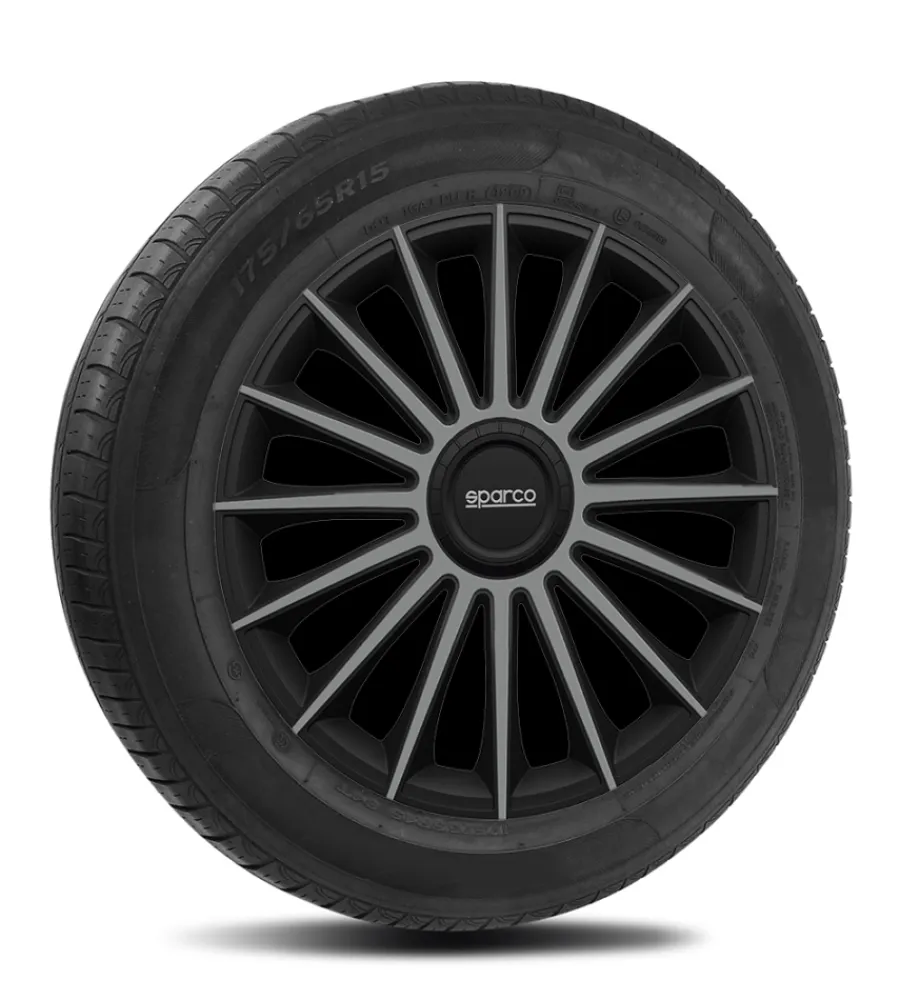 Auto Esterno-Sparco Set 4 copricerchi 16" pollici copriruota auto treviso spc1693bkgr nero grigio